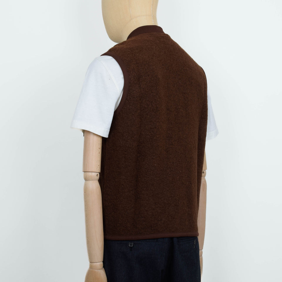 Universal Works Wool Fleece Zip Waistcoat - Cacao