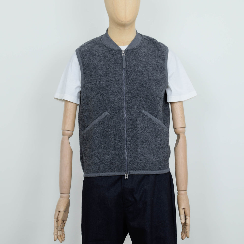 Universal Works Wool Fleece Zip Waistcoat - Grey Marl