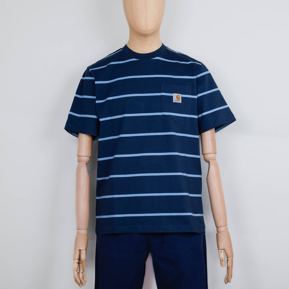 Carhartt WIP S/S Aiken Stripe Pocket T-Shirt - Dusky Blue