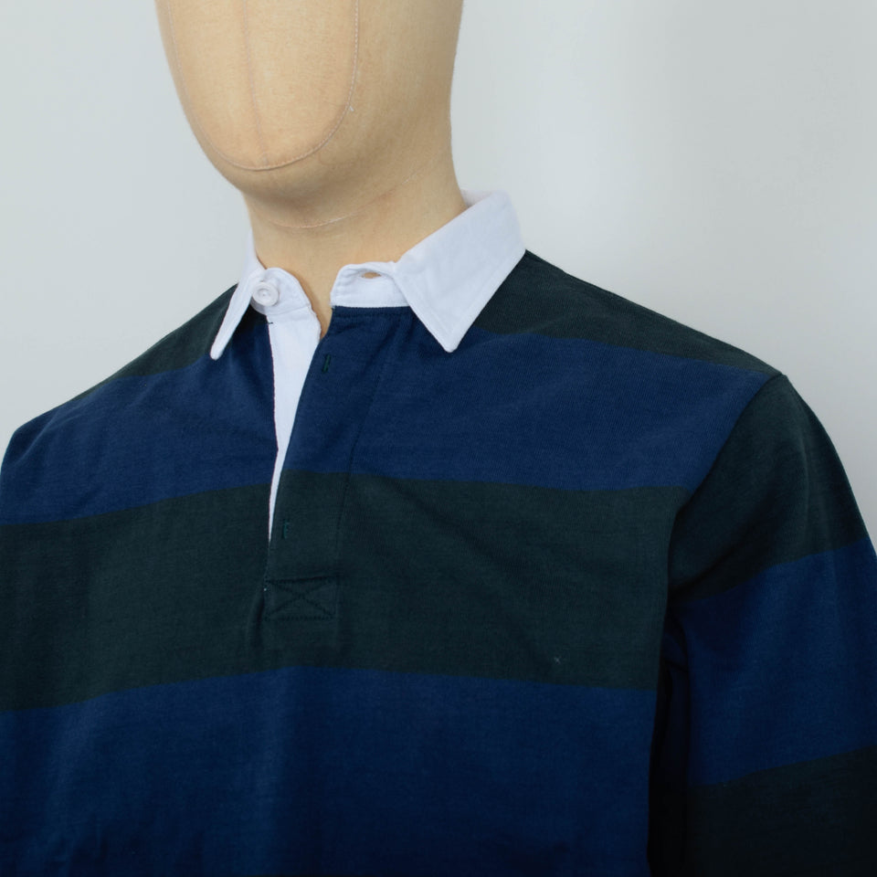 Opensider Classic Rugby Shirt - Blue/Green Wide Stripe