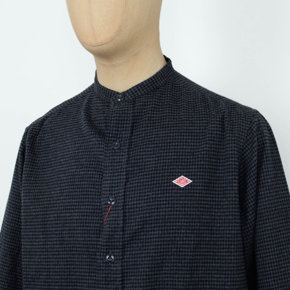 Danton Band Collar Shirt L/S - Black Charcoal Check
