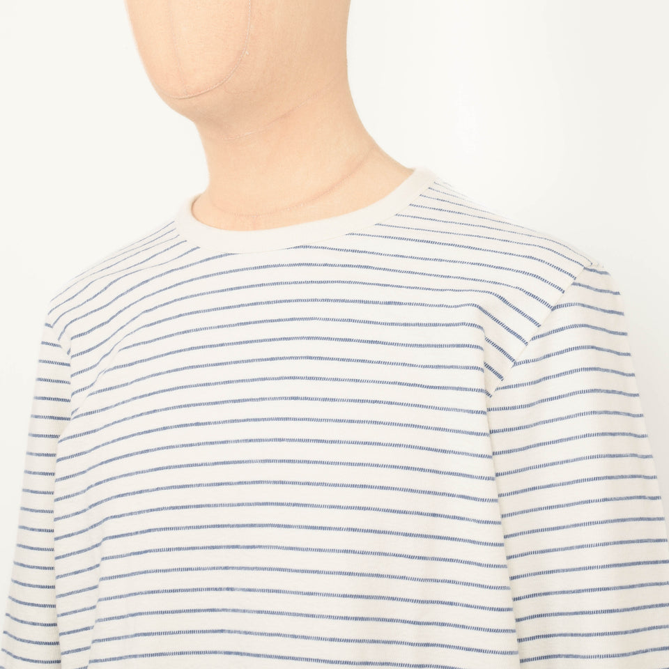 Folk LS Textured Stripe T-Shirt - Ecru / Soft Blue
