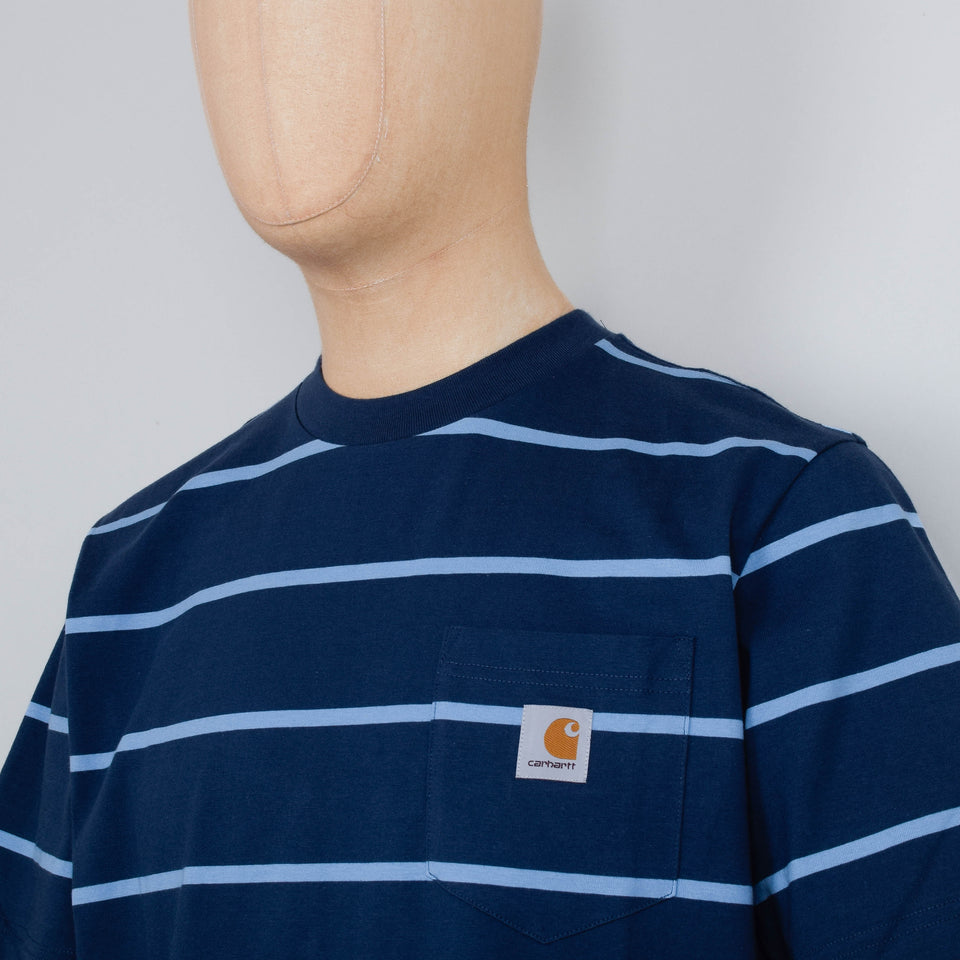 Carhartt WIP S/S Aiken Stripe Pocket T-Shirt - Dusky Blue