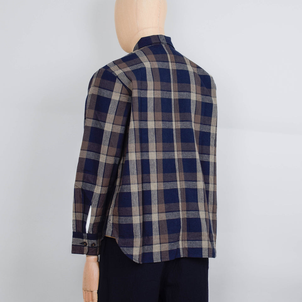 Universal Works Travail Overshirt Big Check - Navy / Brown