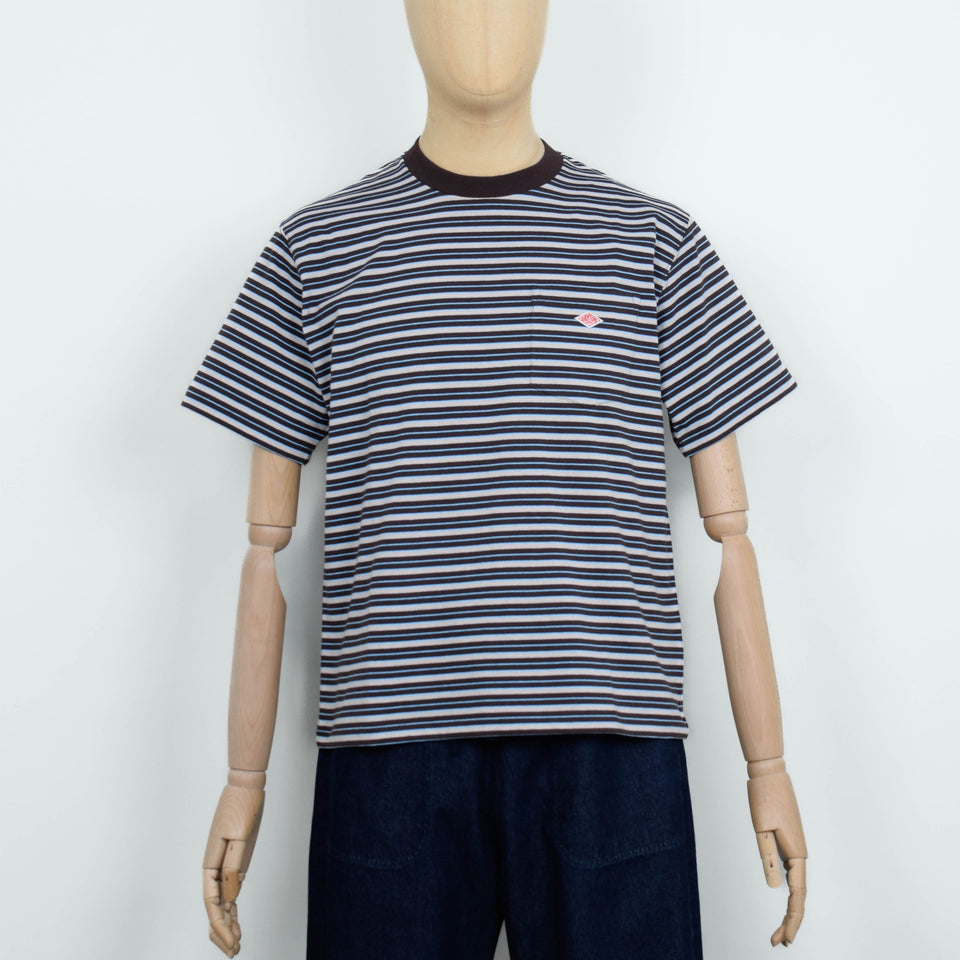 Danton Pocket T-Shirt - Dark Brown / Beige / Sax Multi