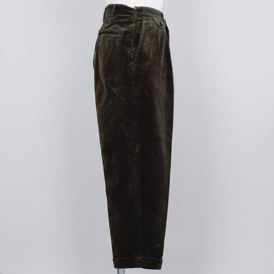 Beams Plus 2 Pleats Corduroy - Dark Green
