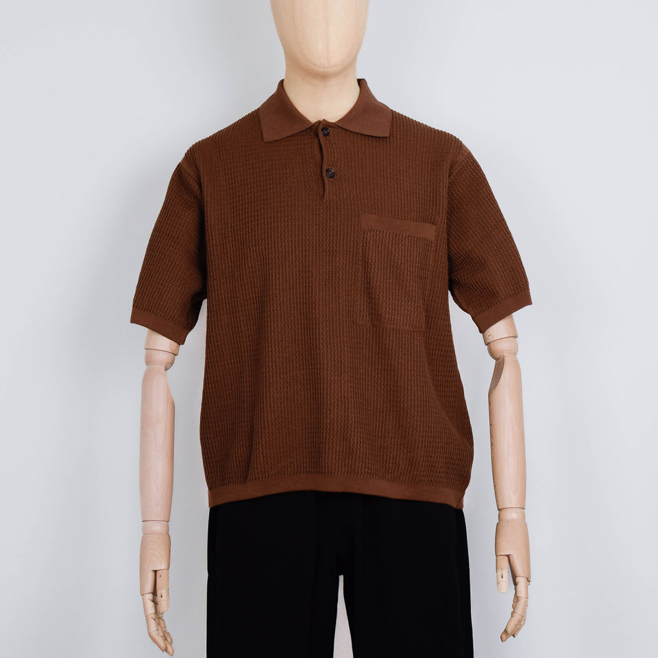 Universal Works S/S Knit Polo Fine Texture Tricot - Brown