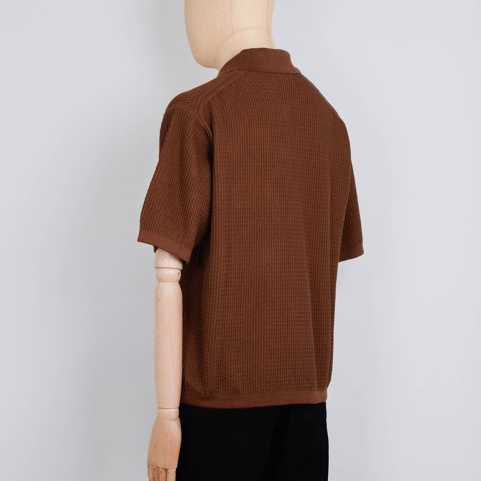 Universal Works S/S Knit Polo Fine Texture Tricot - Brown