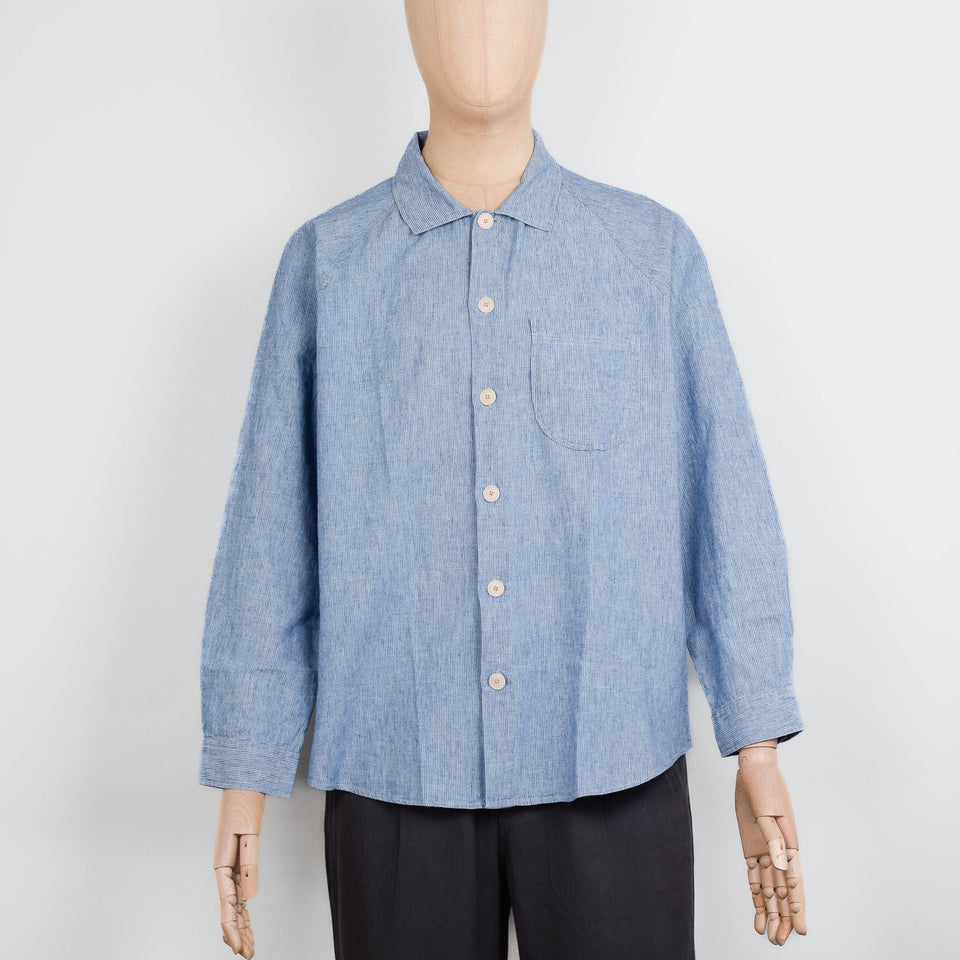 Folk Raglan Shirt - Washed Indigo Stripe