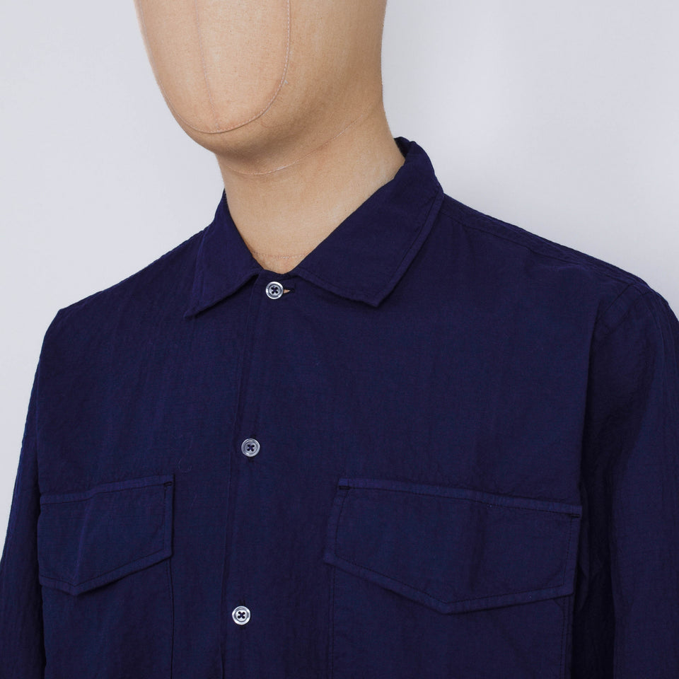 Universal Works Attendant Shirt Arten Seersucker - Navy