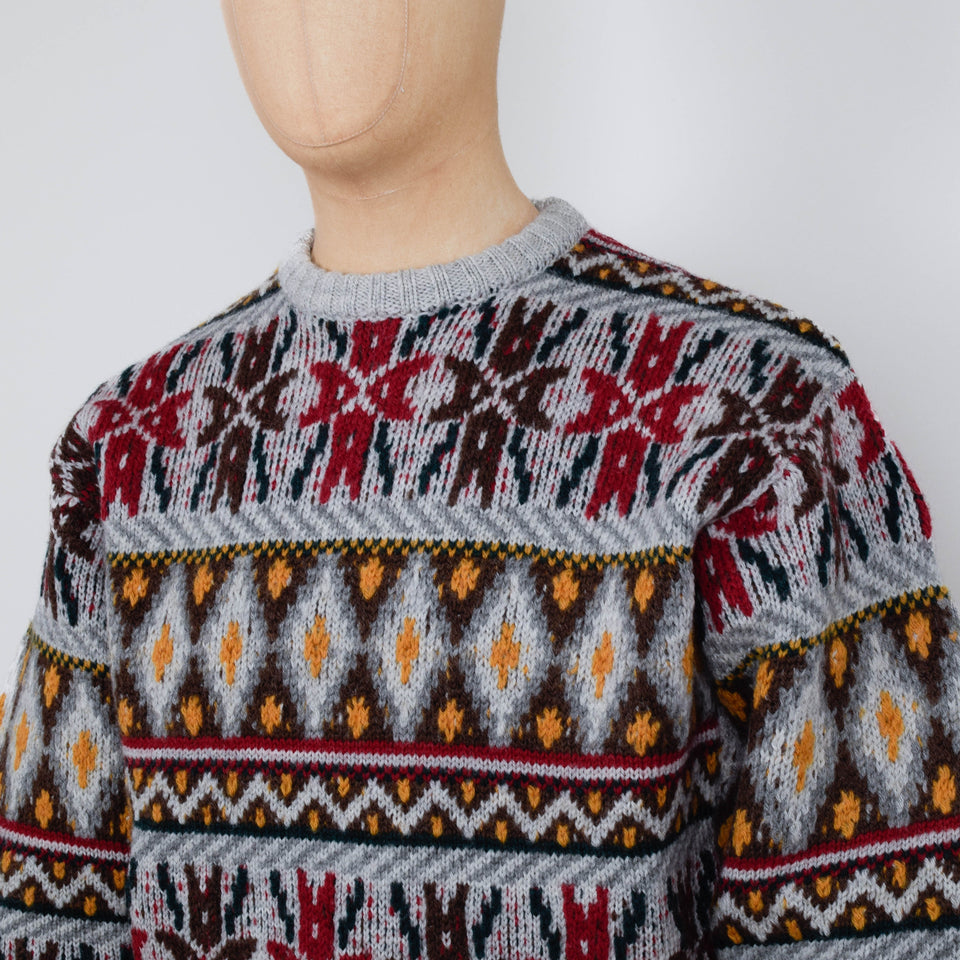 Beams Plus Crew Fair Isle Pattern 3G - Grey
