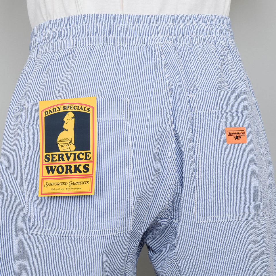 Service Works Seersucker Chef Shorts - Navy Stripe