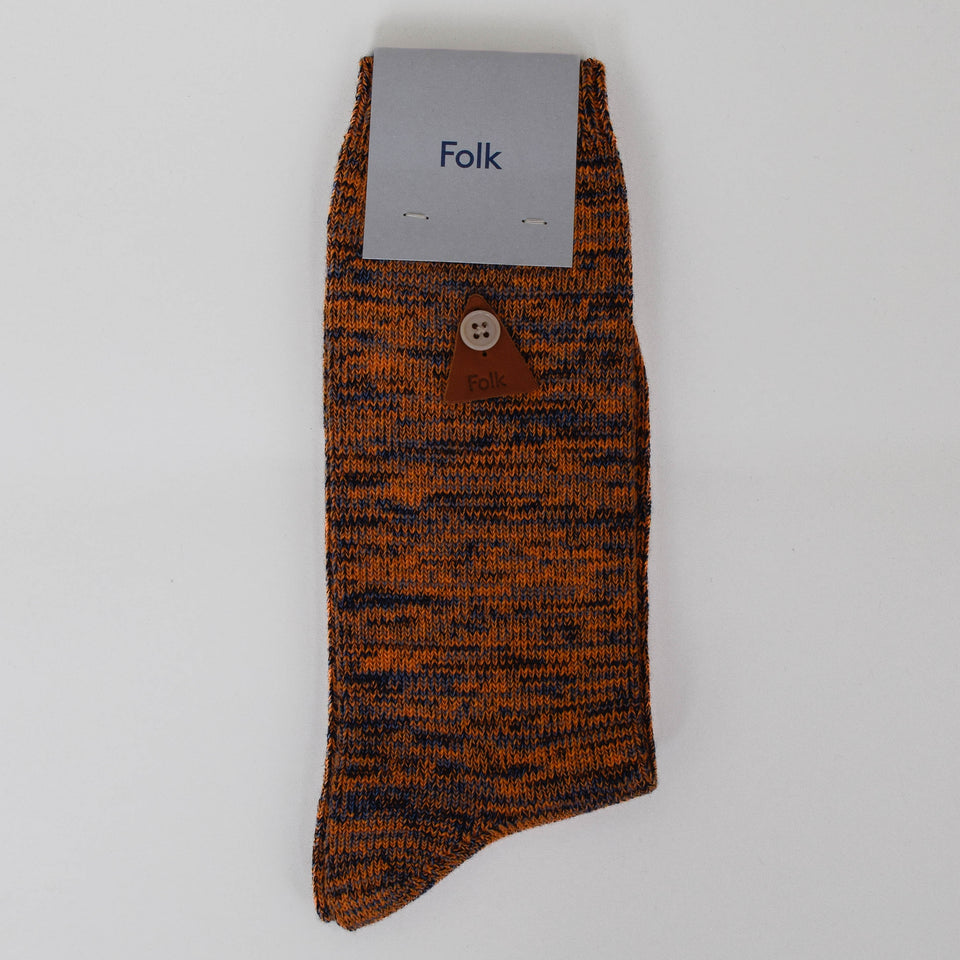 Folk Melange Socks - Orange Soft Blue Mix