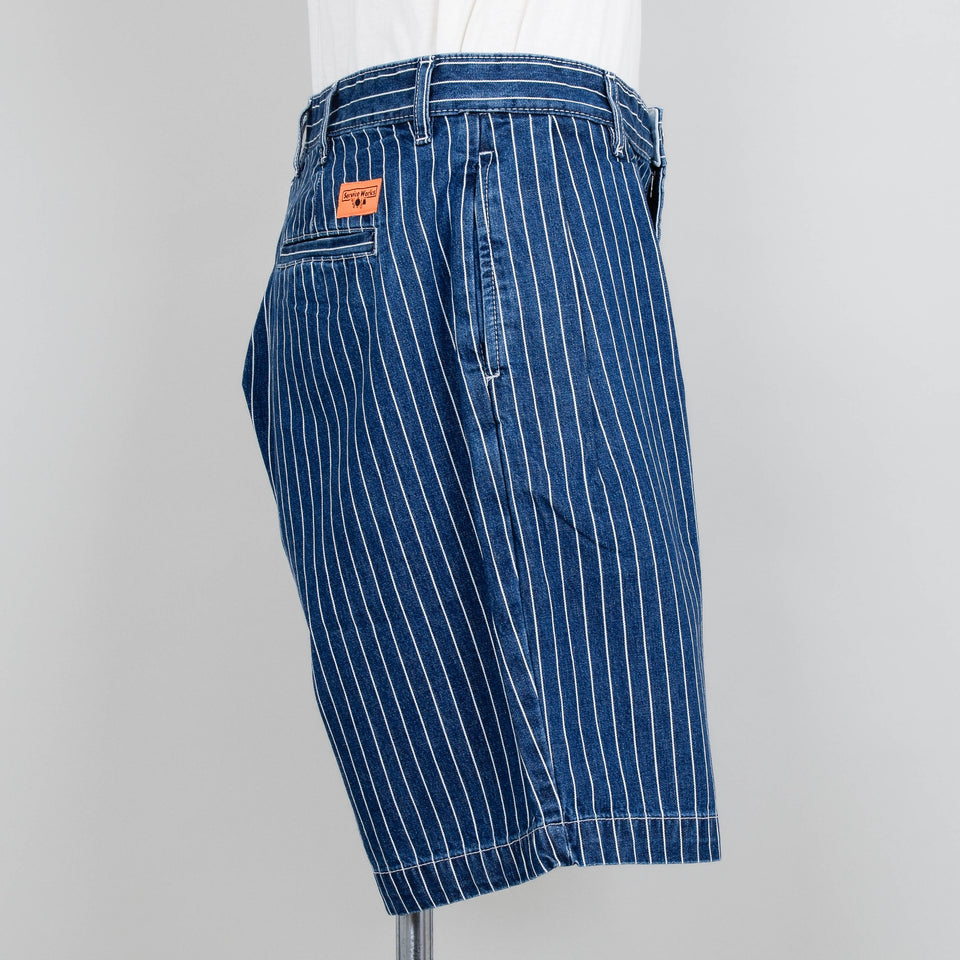 Service Works Pinstripe Denim Part Timer Shorts - Indigo