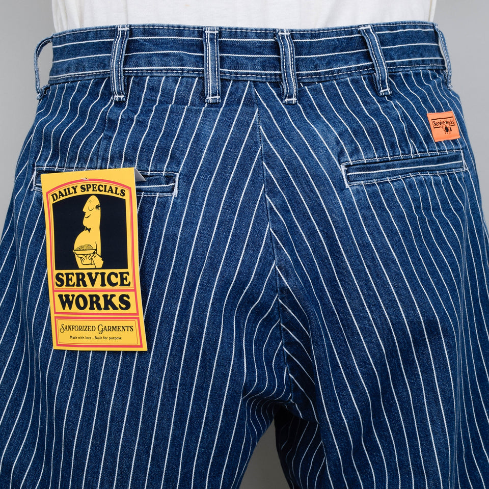 Service Works Pinstripe Denim Part Timer Shorts - Indigo