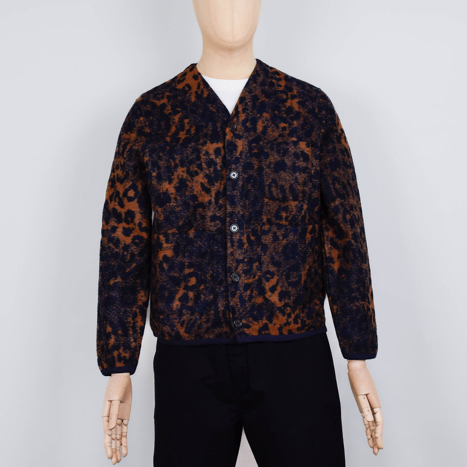 Universal Works Night Leopard Cardigan - Dark Navy/Brown