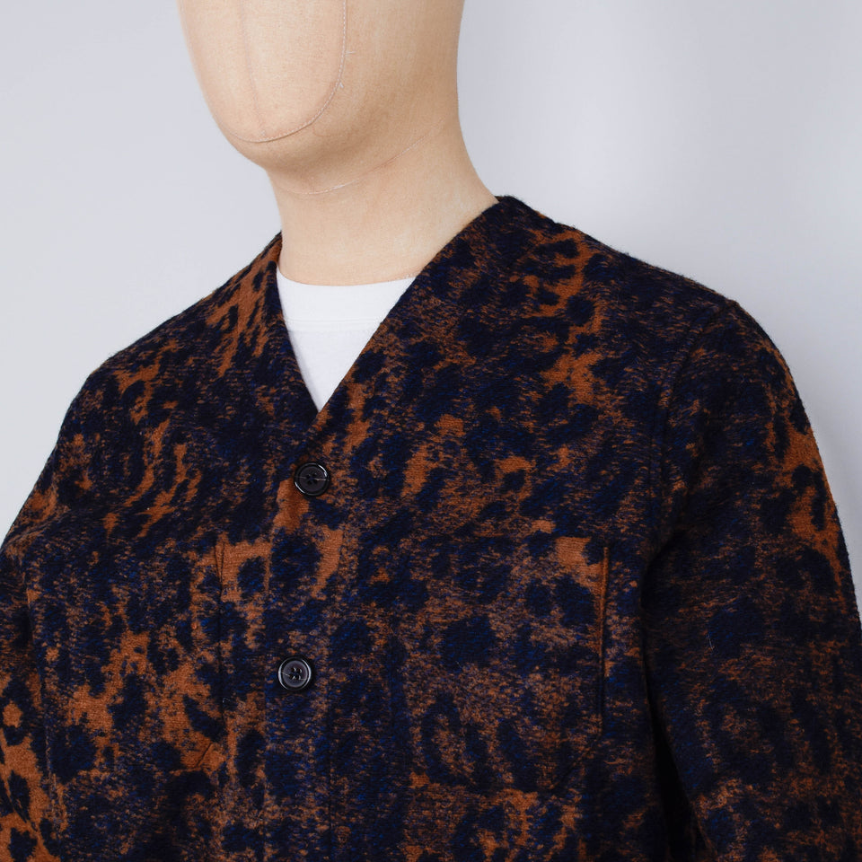 Universal Works Night Leopard Cardigan - Dark Navy/Brown