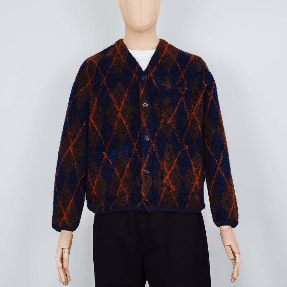 Universal Works Argyll Fleece Cardigan - Brown/Navy