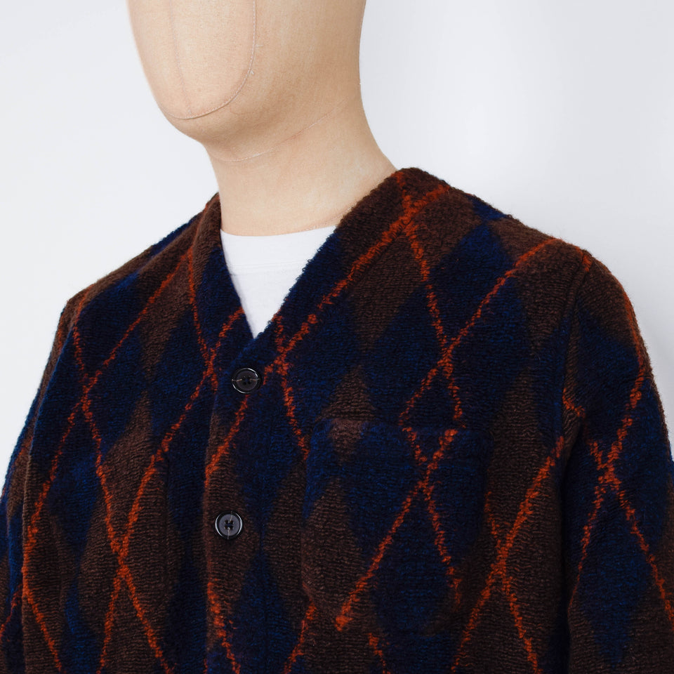 Universal Works Argyll Fleece Cardigan - Brown/Navy