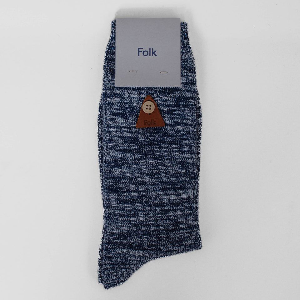 Folk Melange Socks - Ecru Soft Blue Mix