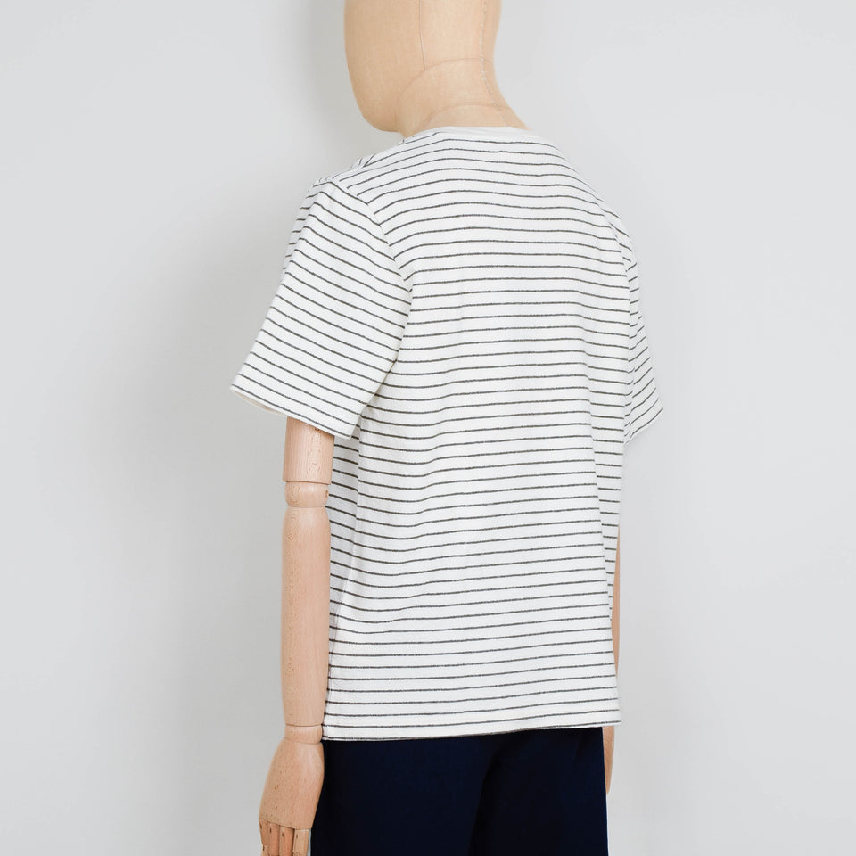 Folk SS Textured Stripe T Shirt- Ecru/ Olive
