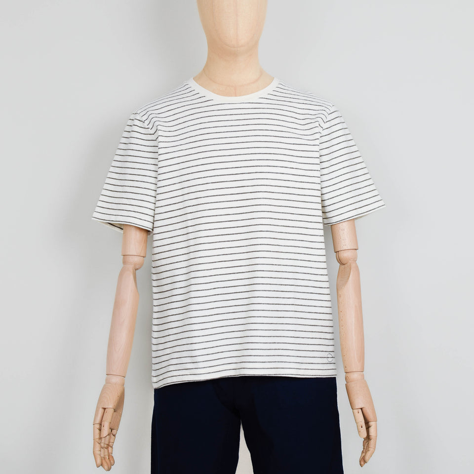 Folk SS Textured Stripe T Shirt- Ecru/ Olive