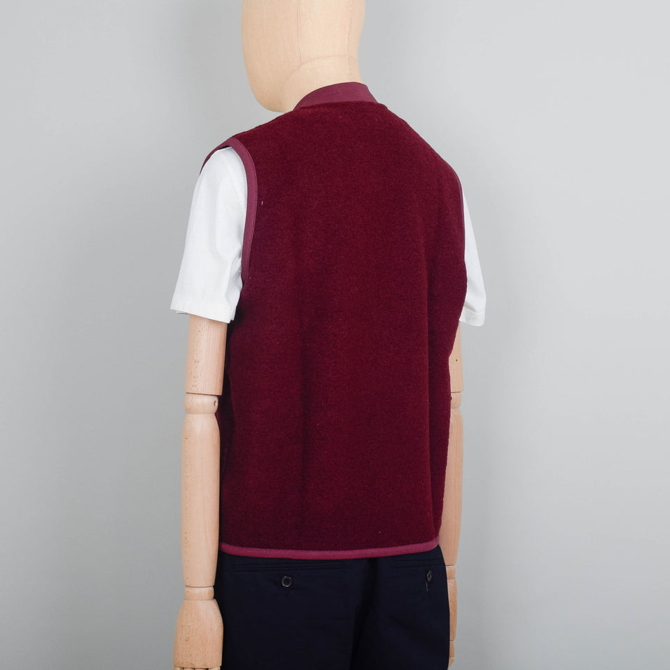 Universal Works Wool Fleece Zip Waistcoat - Deep Red