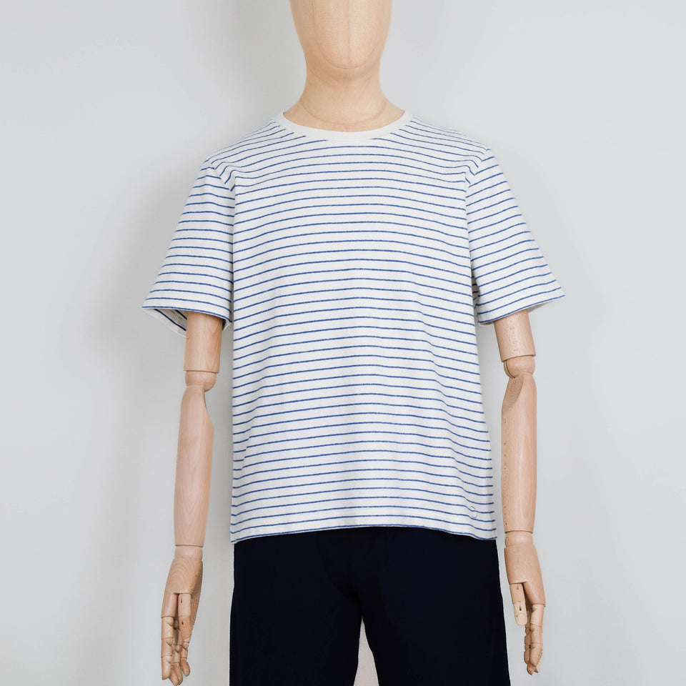 Folk SS Textured Stripe T Shirt- Ecru/ Bright Blue