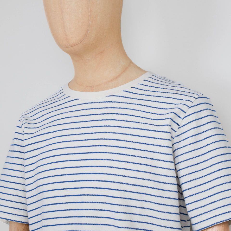 Folk SS Textured Stripe T Shirt- Ecru/ Bright Blue