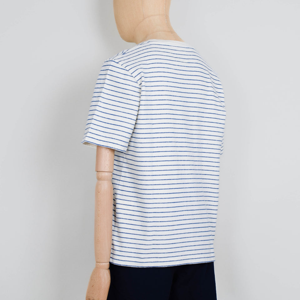 Folk SS Textured Stripe T Shirt- Ecru/ Bright Blue