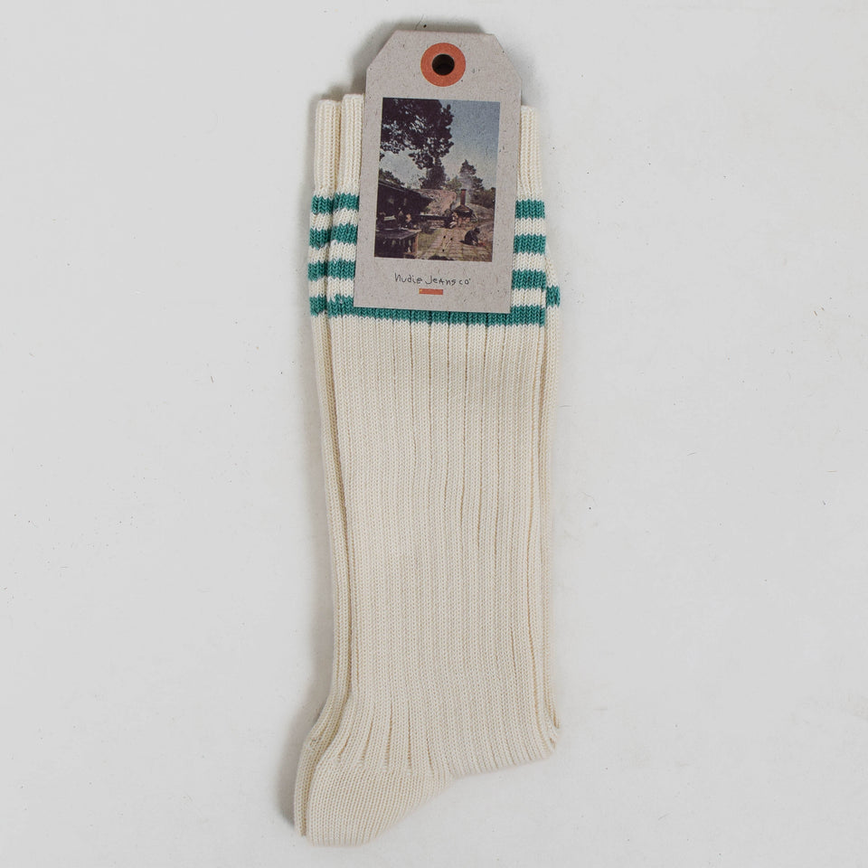 Nudie Jeans Tennis Socks Stripe - Off White / Turquoise