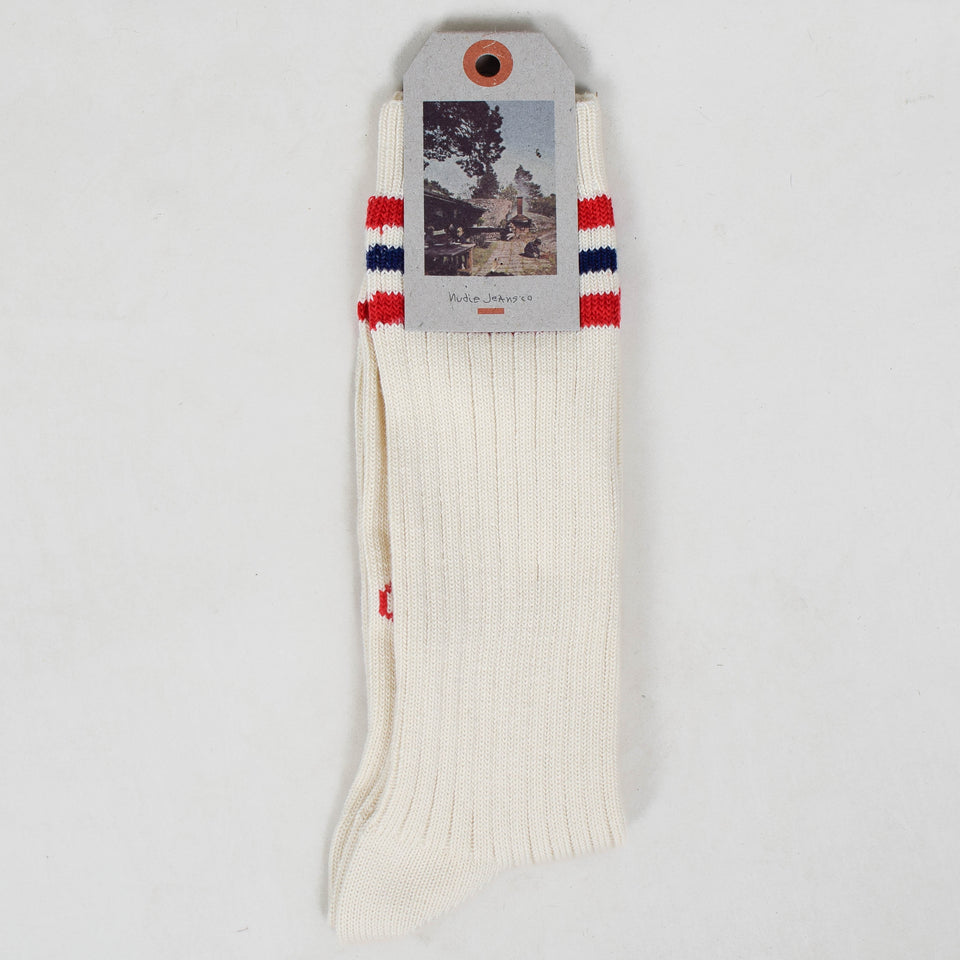 Nudie Jeans Tennis Socks Retro - Off White / Red