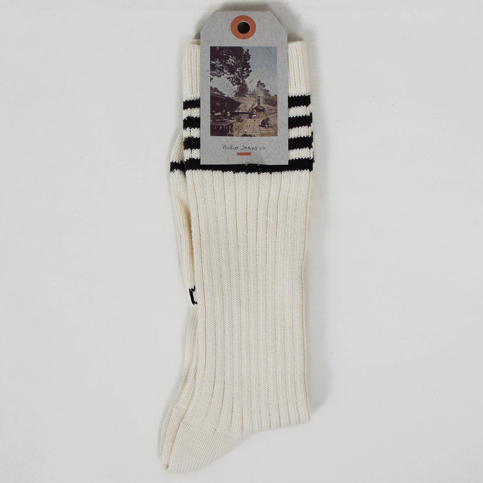 Nudie Jeans Tennis Socks Stripe - Off White / Black