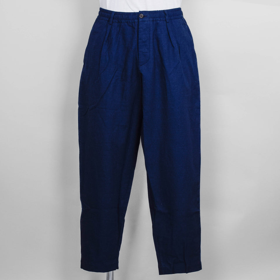 Universal Works Pleated Track Pant Lord Cotton Linen - Navy