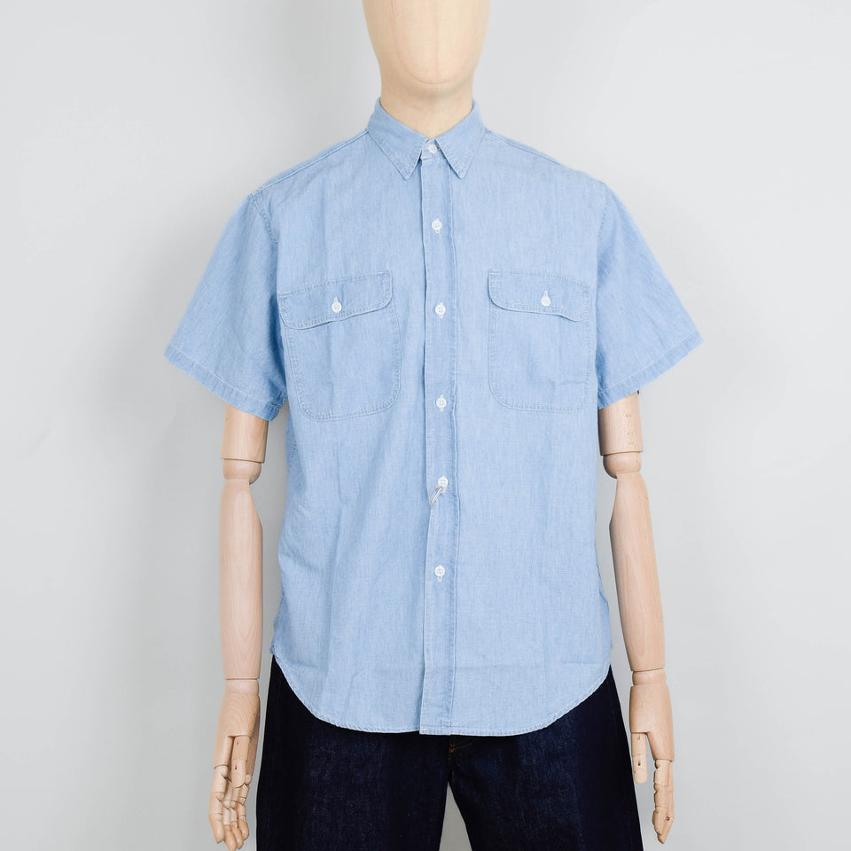 Orslow Short Sleeve Chambray Work Shirt With Flap Pocket - Chambray Bleached