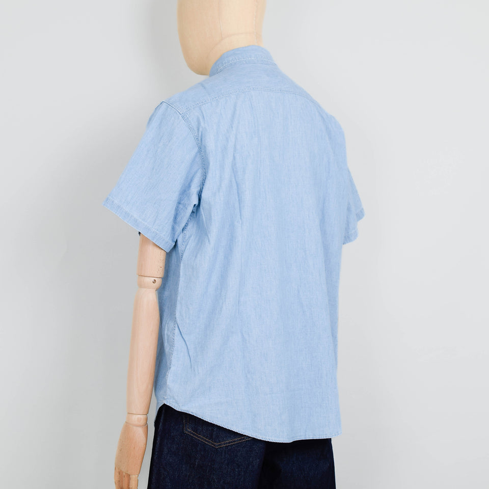 Orslow Short Sleeve Chambray Work Shirt With Flap Pocket - Chambray Bleached