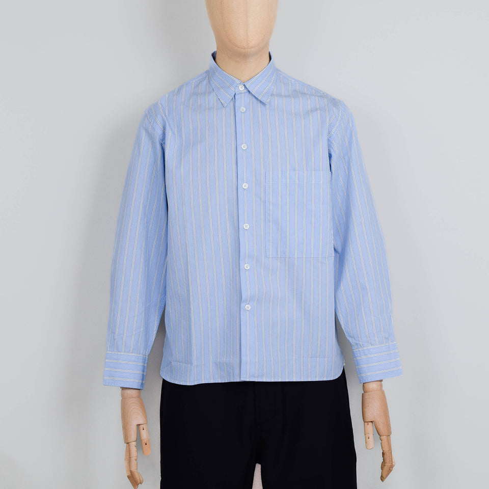 Universal Works Square Pocket Shirt - MC Stripe Blue