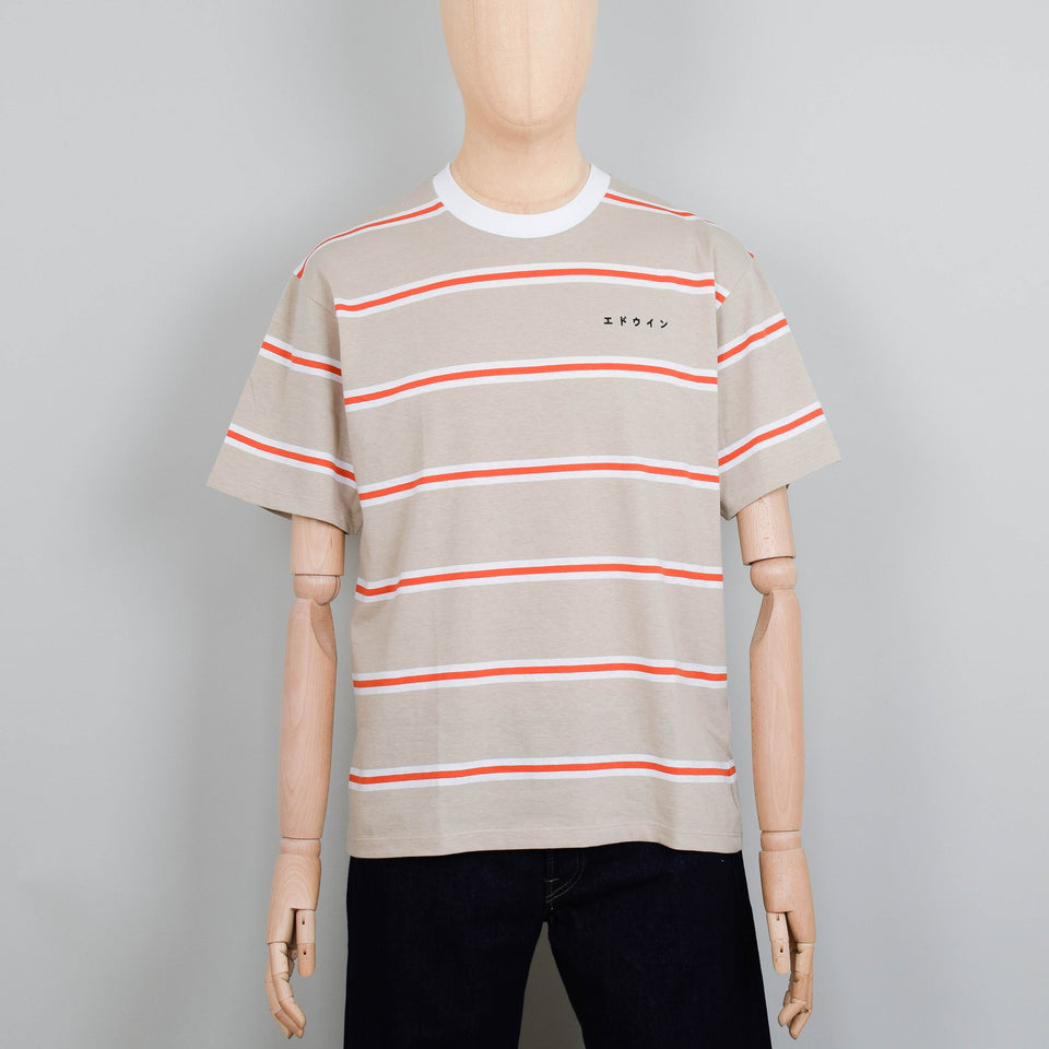Edwin Quarter T-Shirt - Beige/Red/White