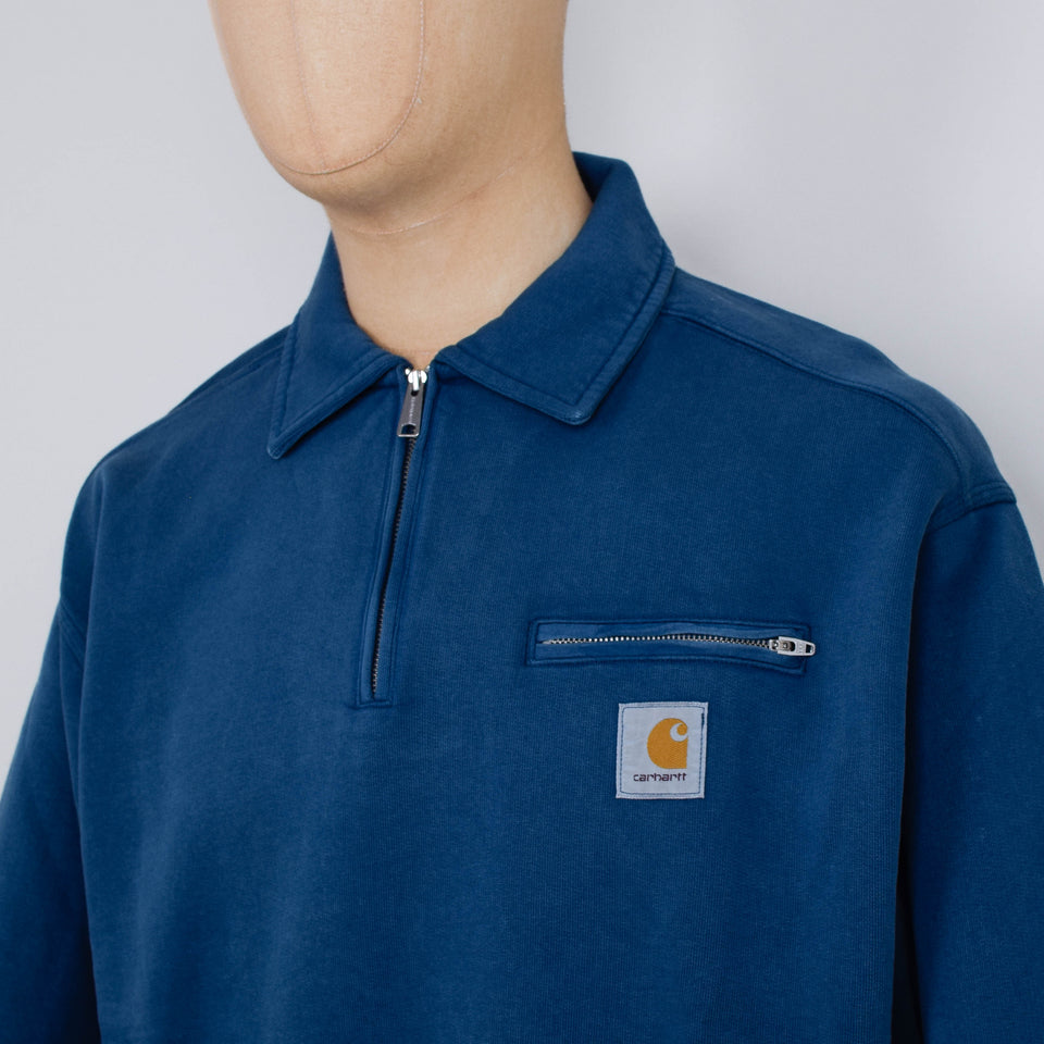 Carhartt WIP Half Zip Detroit Sweatshirt - Blue River Stone Washed
