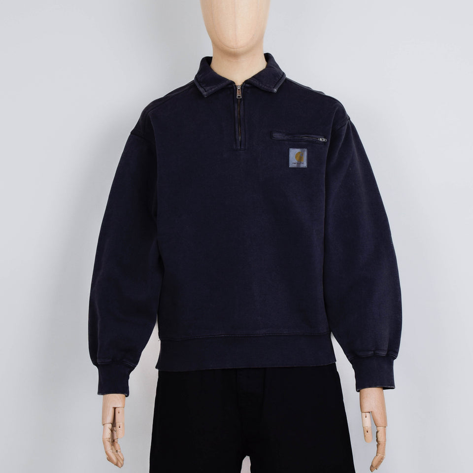 Carhartt WIP Half Zip Detroit Sweatshirt - Black Stone Washed