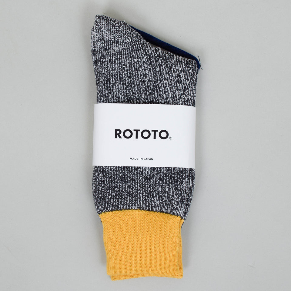 RoToTo Double Face Crew Socks - Yellow/Charcoal