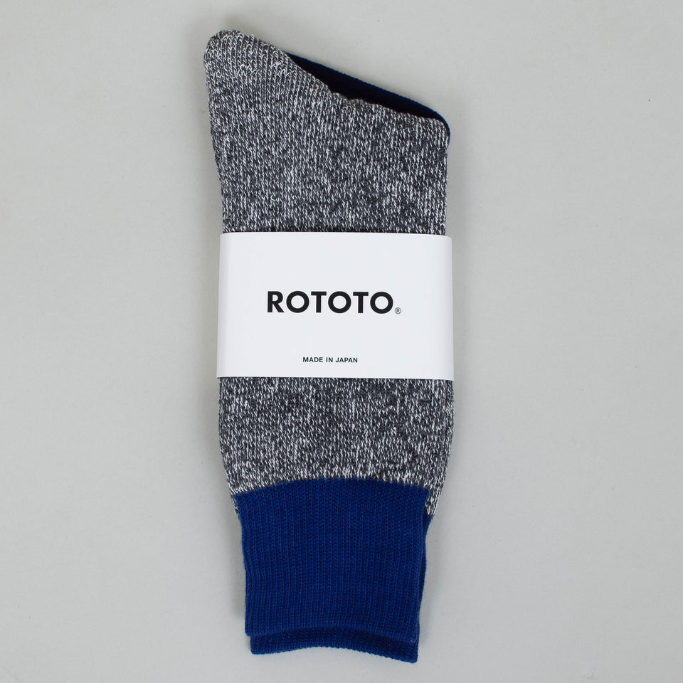 RoToTo Double Face Crew Socks - Blue/Grey