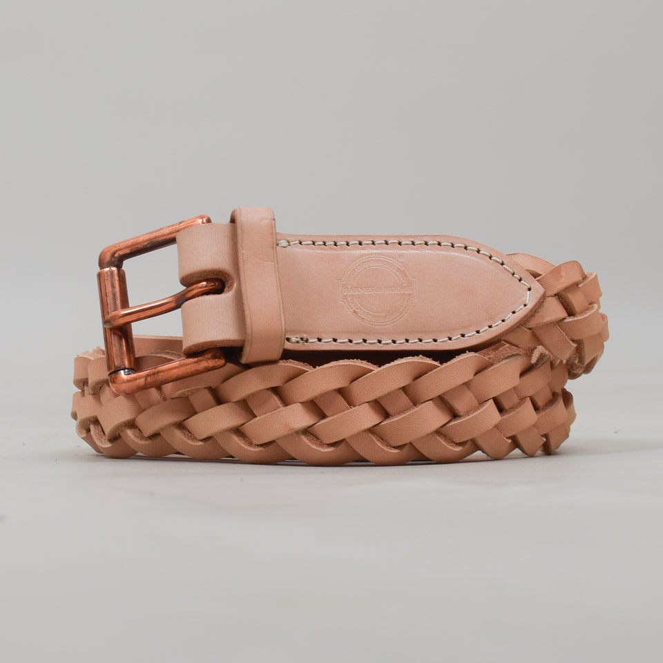 Barnes & Moore Hand Braided Belt - Natural Harness Leather/Nickel