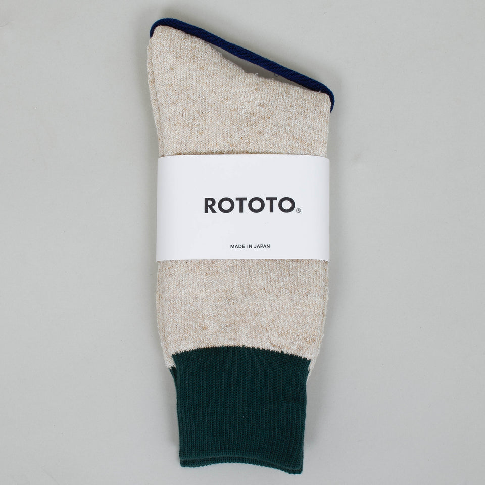 RoToTo Double Face Crew Socks - Green/Beige