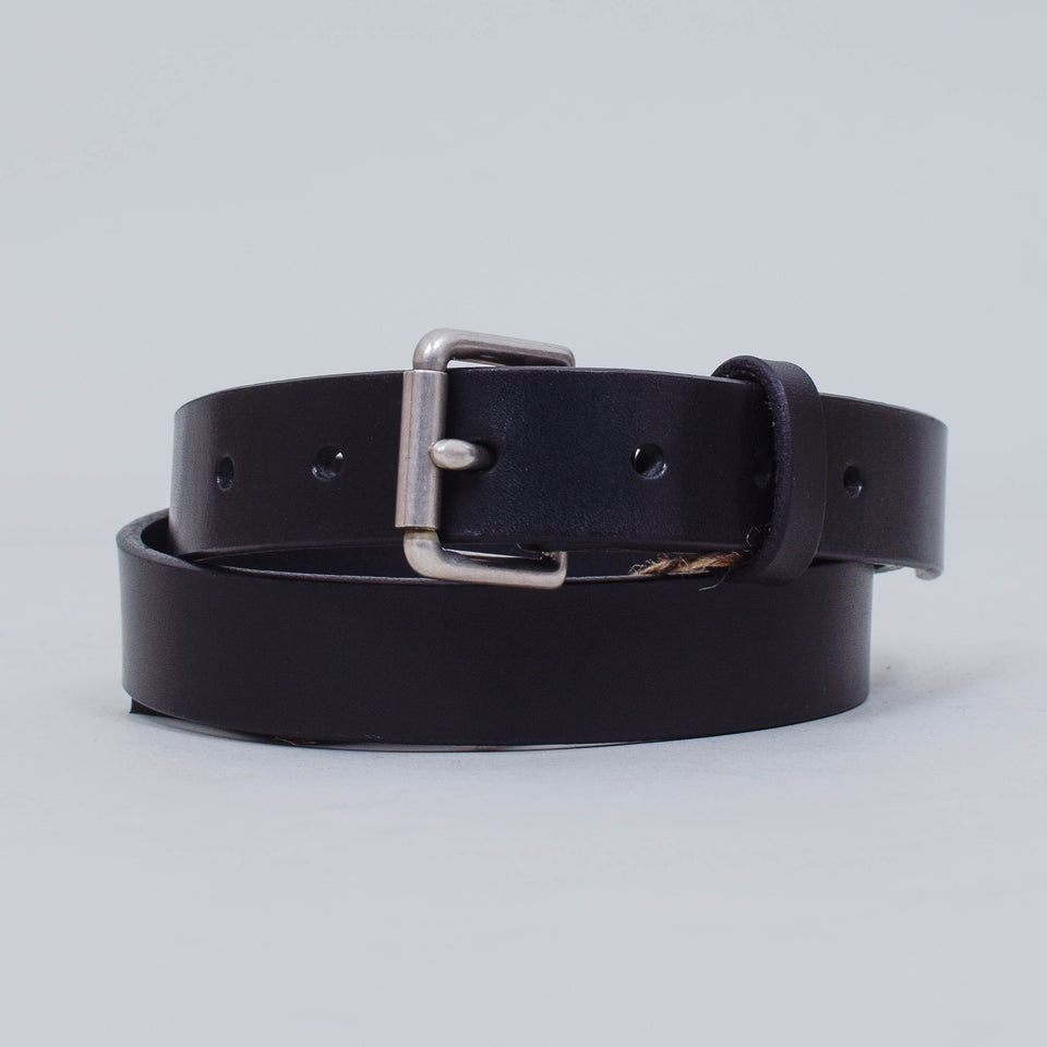 Barnes & Moore Slim Roller Belt - Black Leather with Nickel Hardware