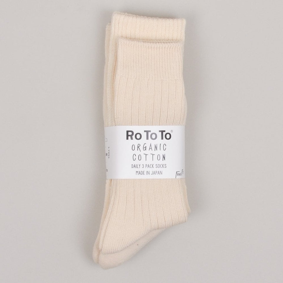 RoToTo Organic Daily 3 Pack Socks - Off White