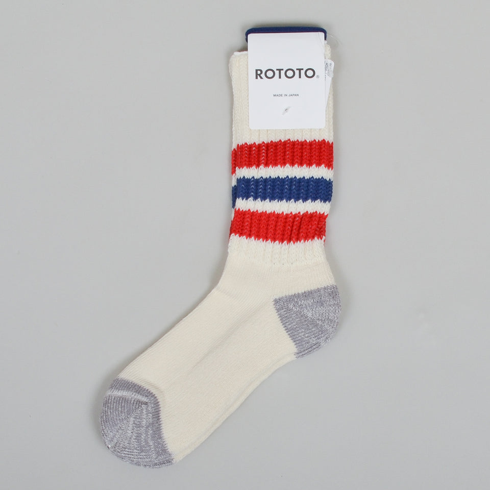 RoToTo Coarse Ribbed Oldschool Socks - Chilli Red/Blue