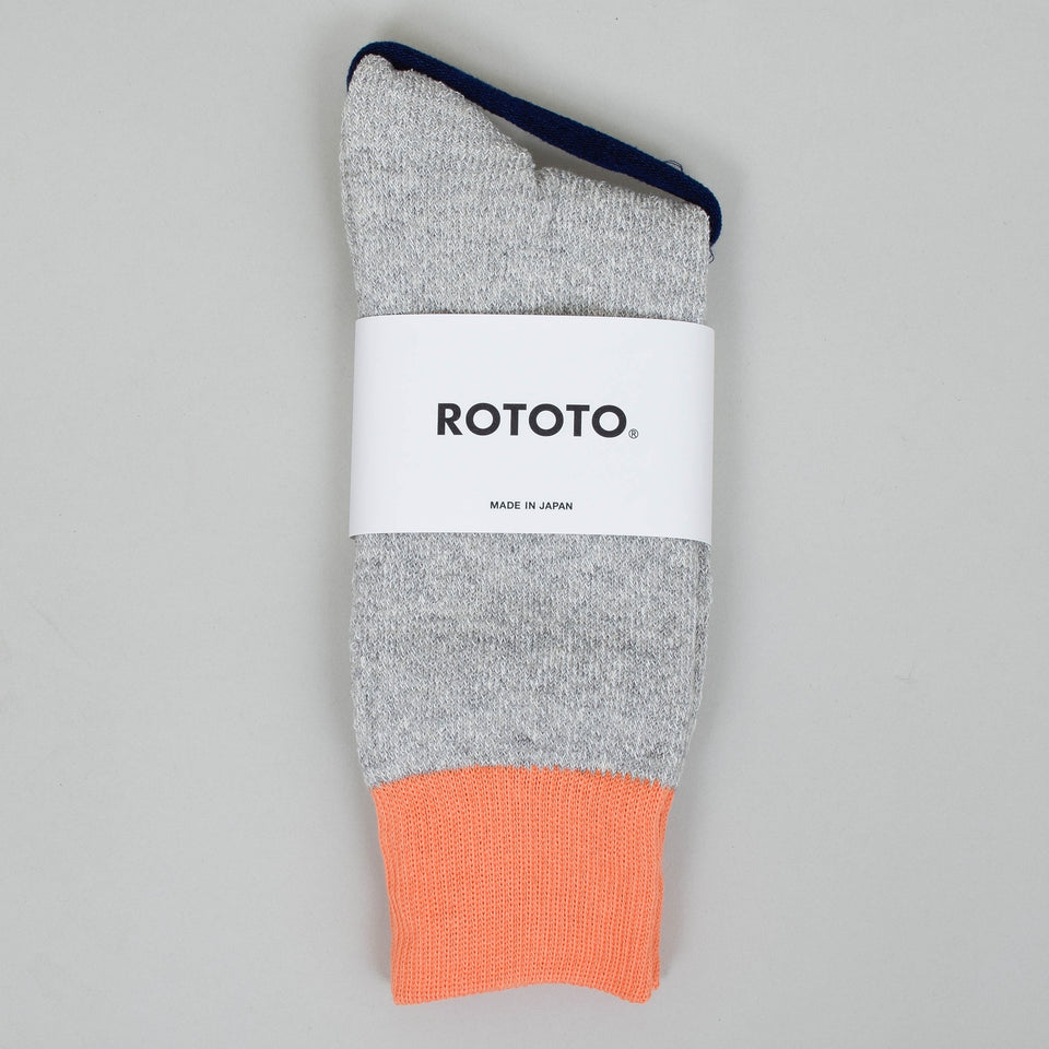 RoToTo Double Face Crew Socks - Orange/Grey