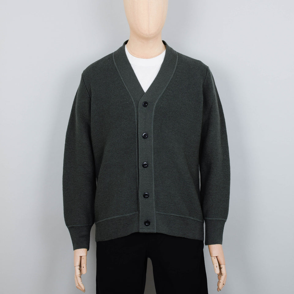 MHL Flatlock Pure Wool Cardigan - Uniform Green
