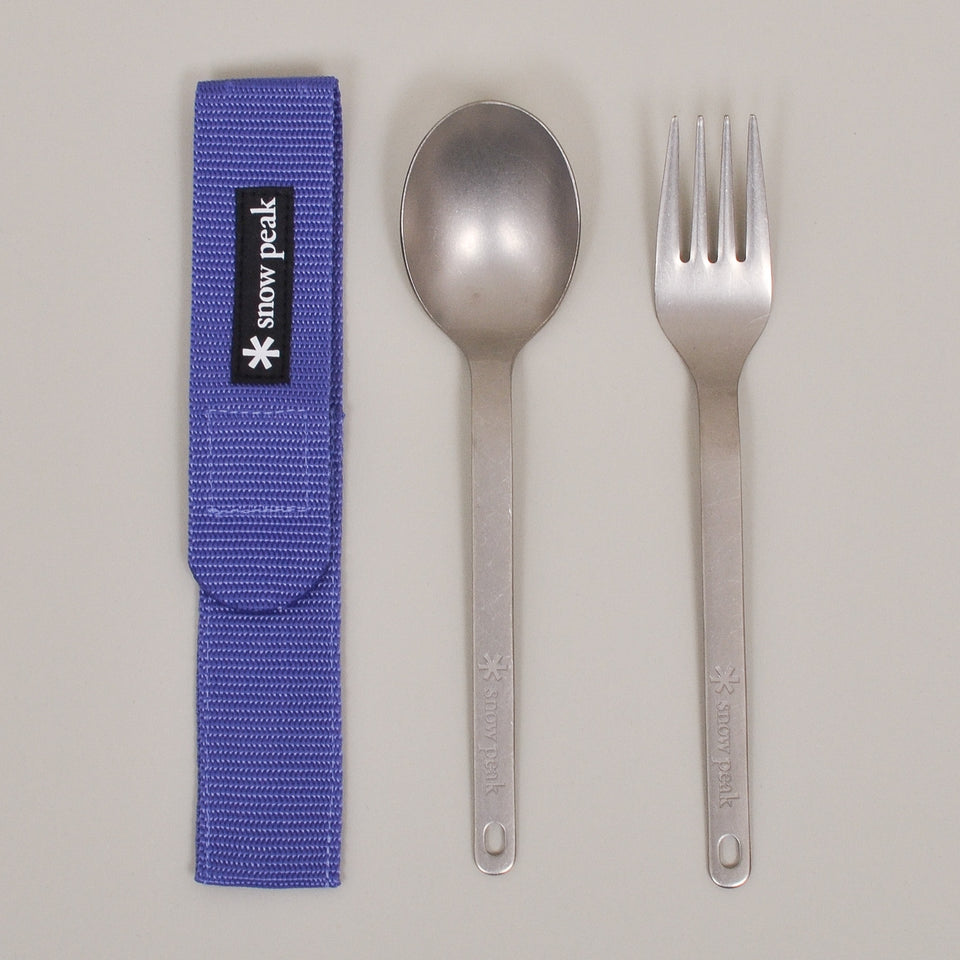 Snow Peak Titanium Fork & Spoon Set (Purple Sleeve)